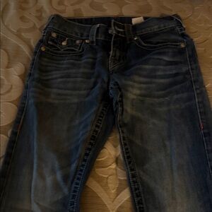 True Religion Flap Pocket Straight Jeans Womens 28 Blue Denim Stretch 2509